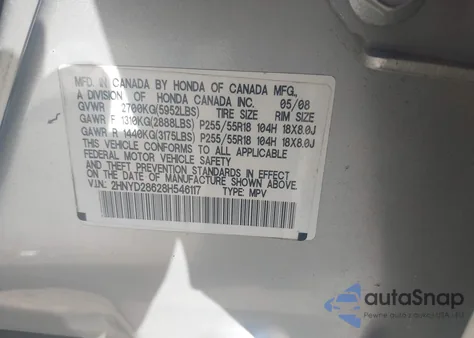 2008 Acura Mdx Technology Package z USA, uszkodzony, nr VIN 2HNYD28628H546117